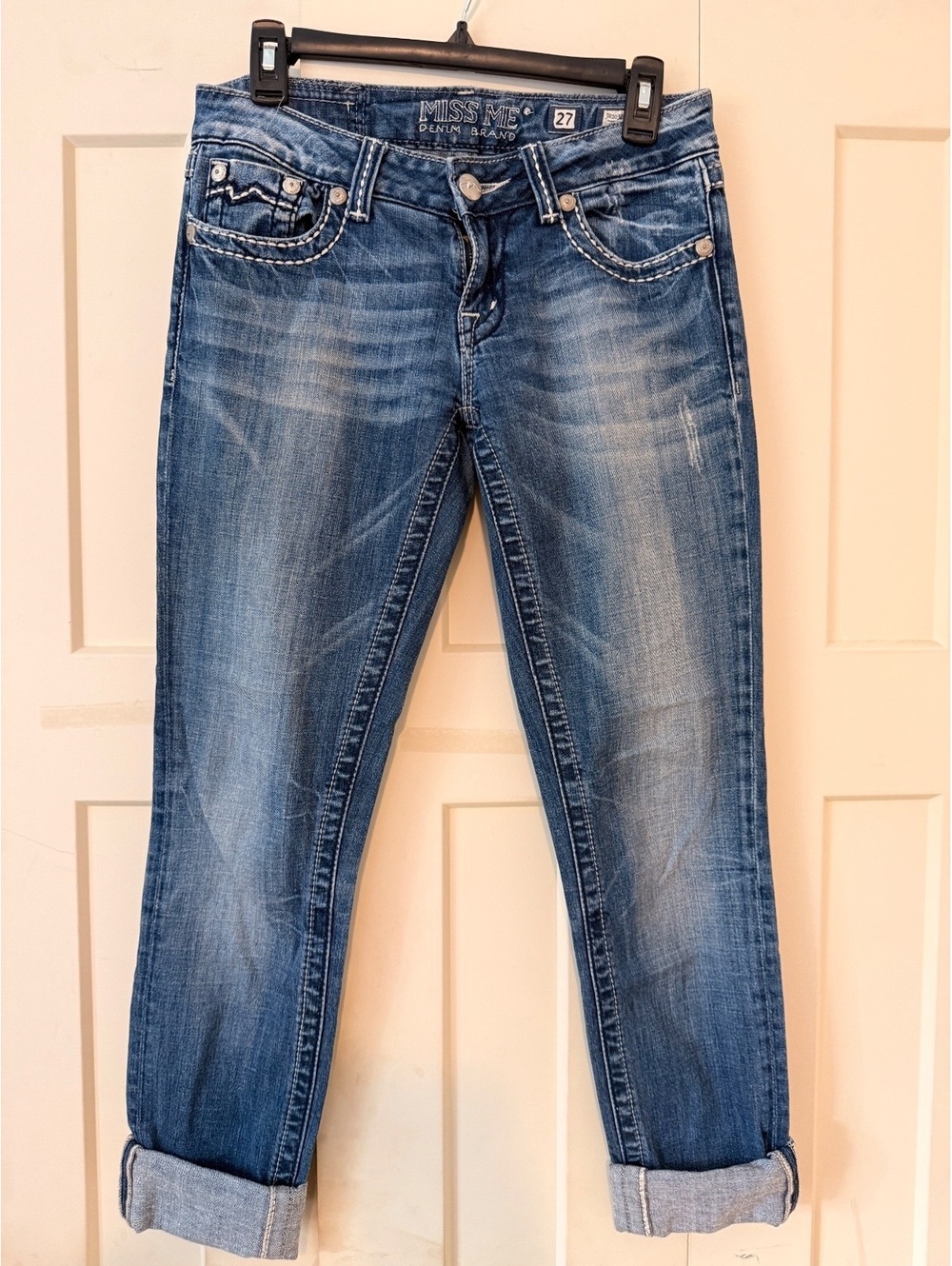 Miss me skinny cuffed capri dropped blue denim jeans size 27